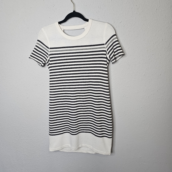 BCBG‎ MaxAzria Womens Mini Sweatshirt Dress XS Draped Back Short Sleeve Striped - Picture 1 of 9